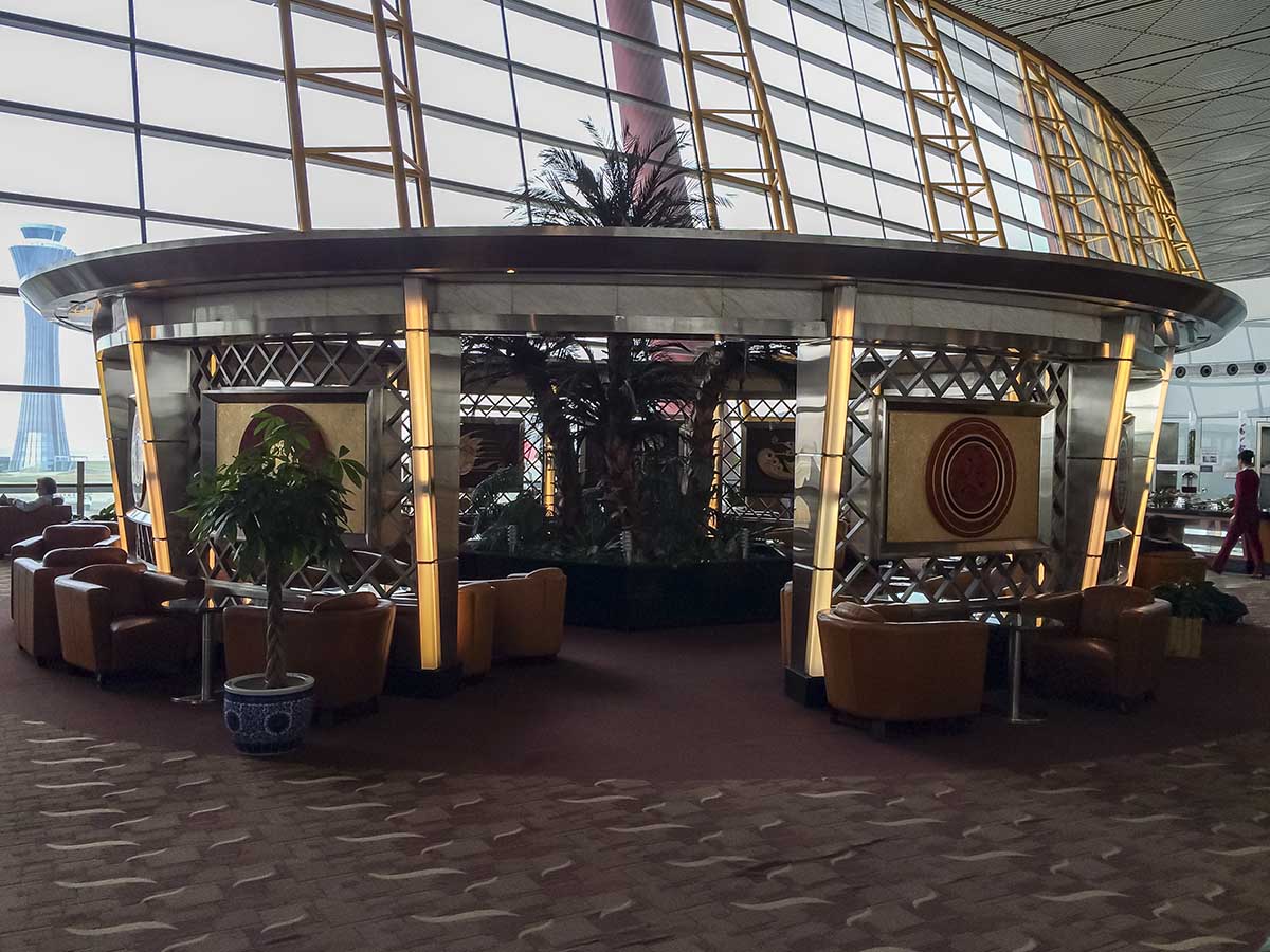 Enclosed seating area in the Air China first class lounge Beijing airport