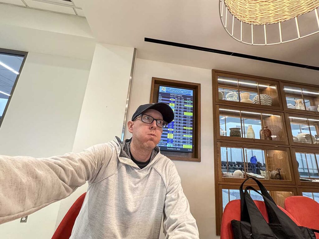 Scott hanging out in the Amex Escape Lounge FLL 