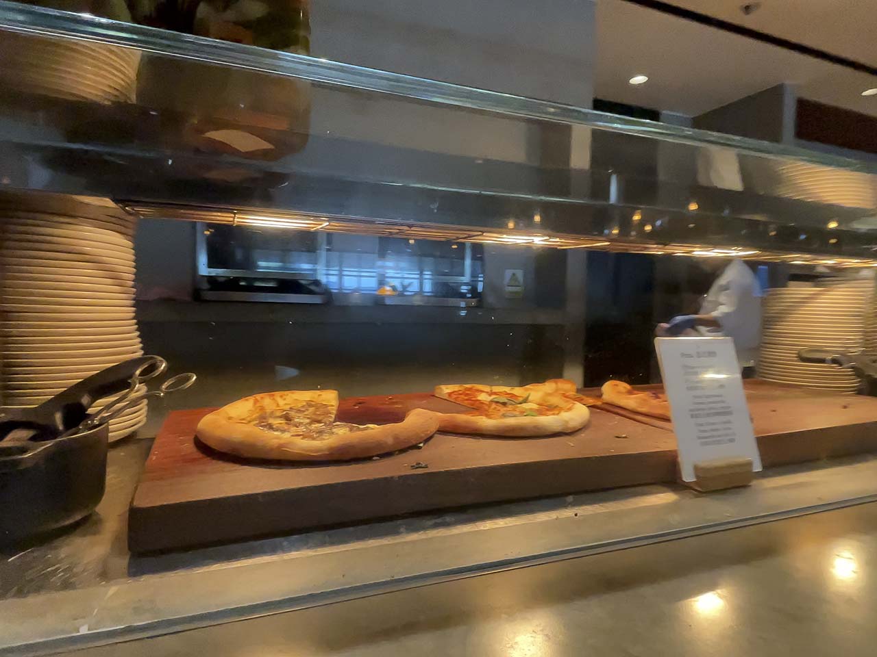 Fresh pizza in the Cathay Pacific The Pier Lounge Hong Kong