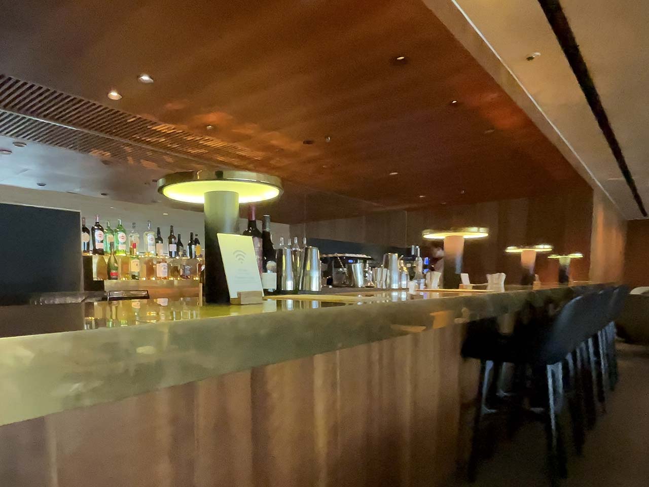 Fully staffed bar in the Cathay Pacific The Pier Lounge Hong Kong