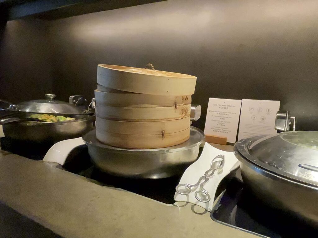 Hot dumplings in the Cathay Pacific The Pier Lounge Hong Kong